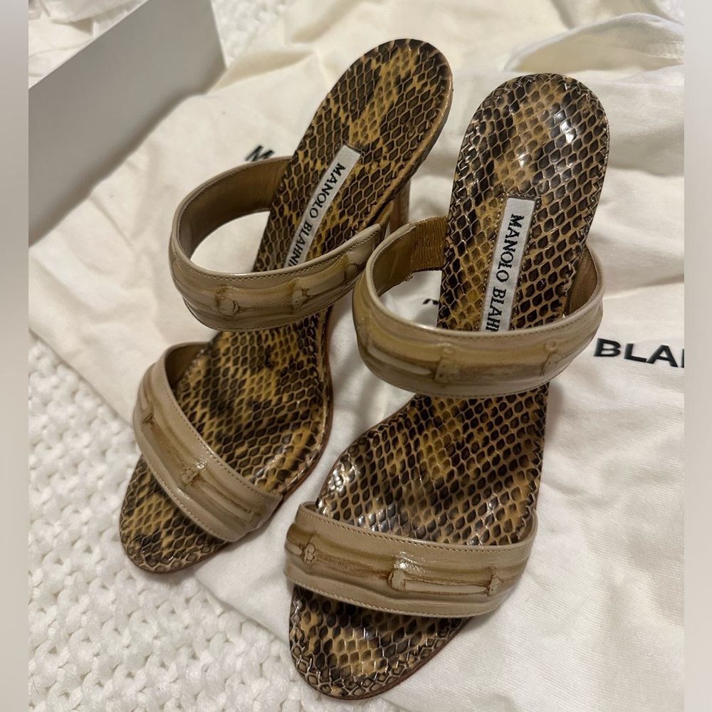 Manolo Blahnik Python Snakeskin Bamboo Heels Size… - image 4
